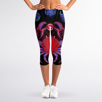 Cancer And Astrological Signs Print Women's Capri Leggings