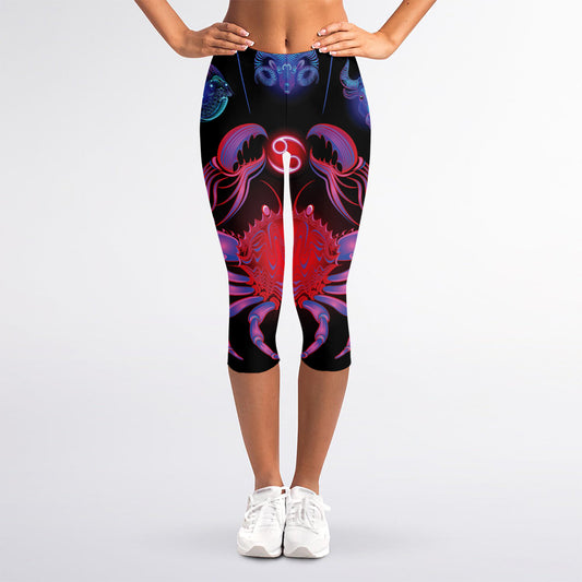 Cancer And Astrological Signs Print Women's Capri Leggings