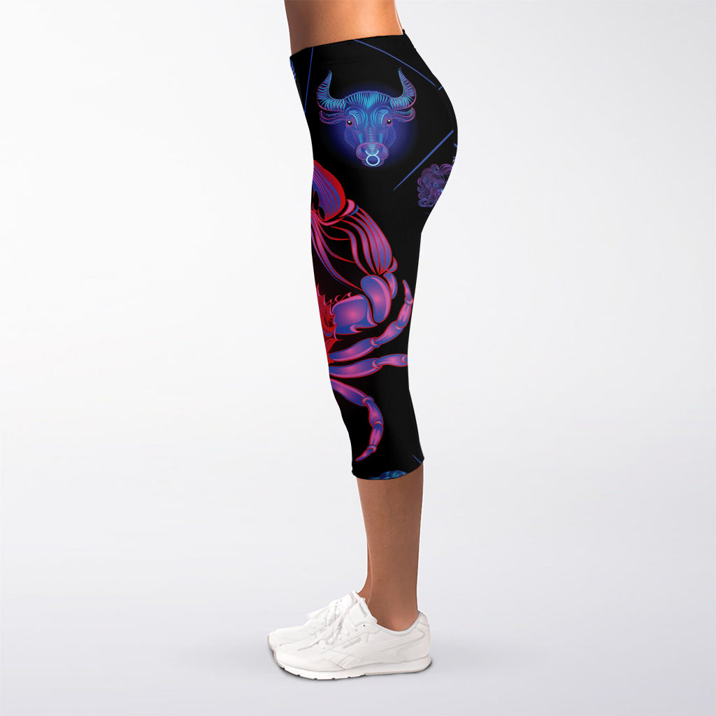 Cancer And Astrological Signs Print Women's Capri Leggings