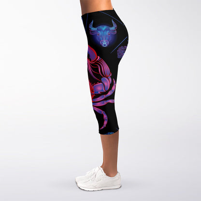 Cancer And Astrological Signs Print Women's Capri Leggings