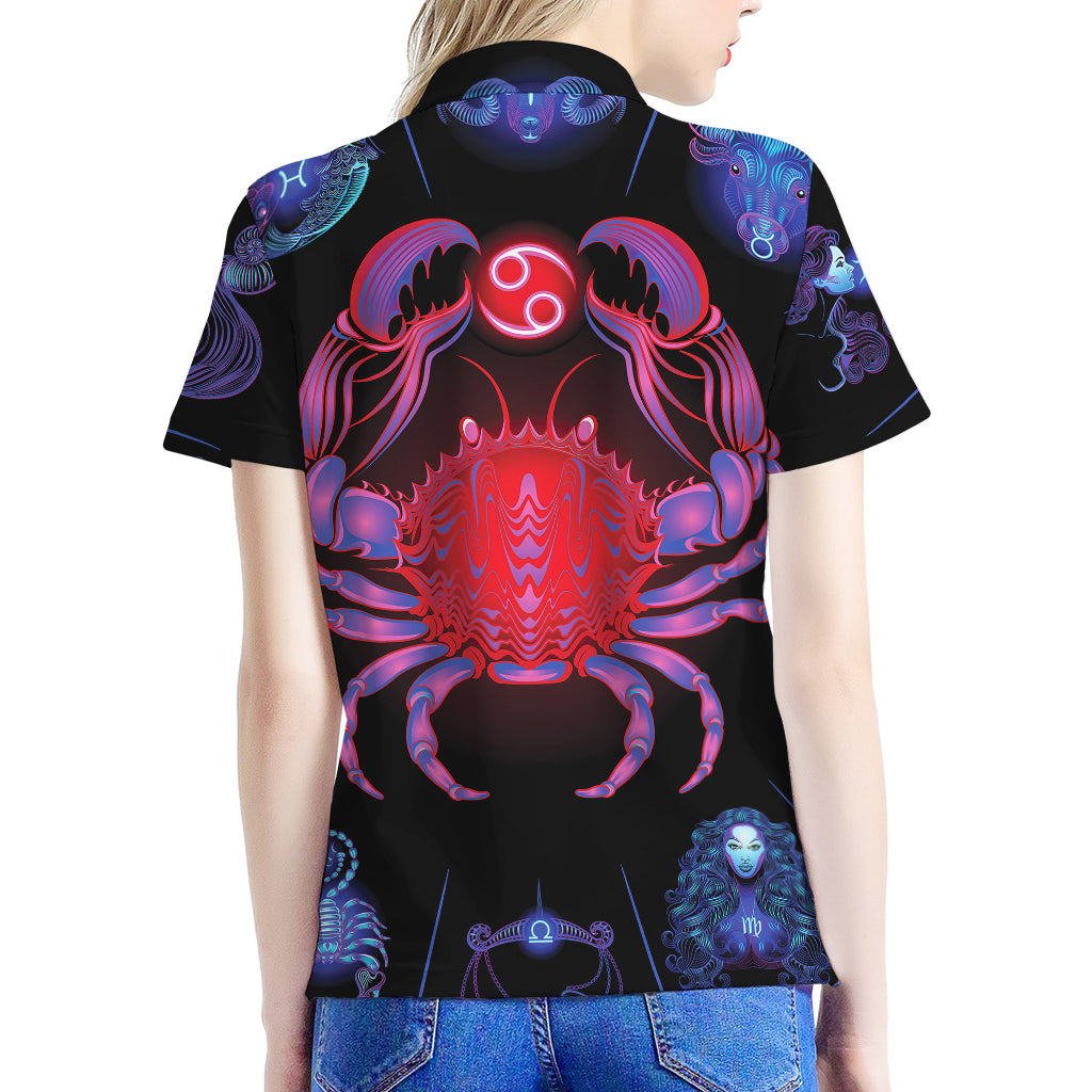 Cancer And Astrological Signs Print Women's Polo Shirt