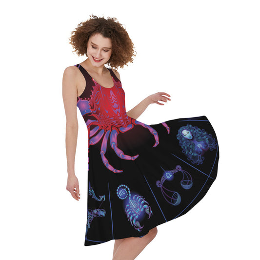 Cancer And Astrological Signs Print Women's Sleeveless Dress