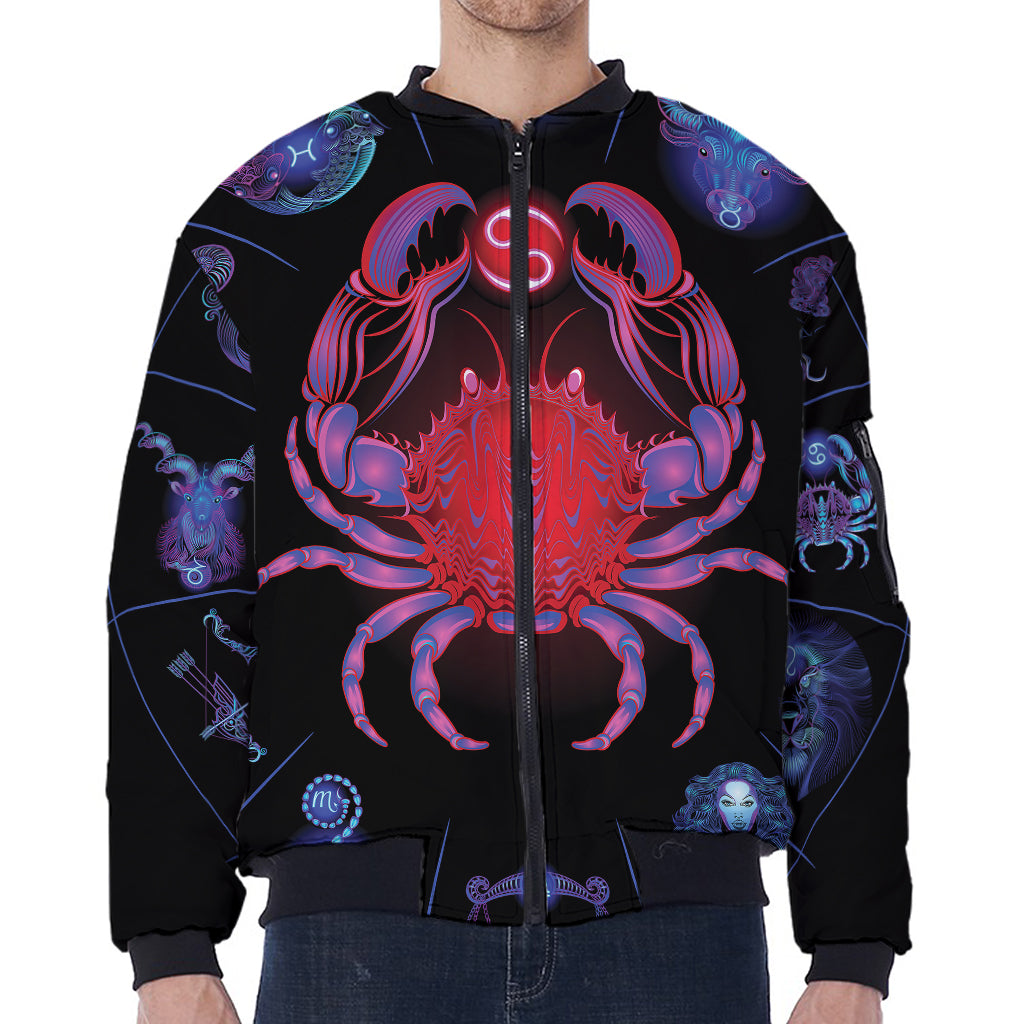 Cancer And Astrological Signs Print Zip Sleeve Bomber Jacket