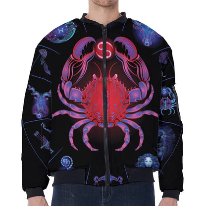 Cancer And Astrological Signs Print Zip Sleeve Bomber Jacket