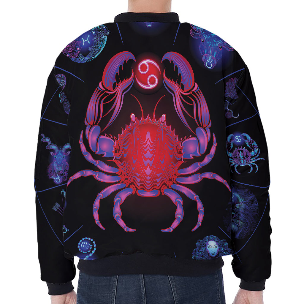Cancer And Astrological Signs Print Zip Sleeve Bomber Jacket
