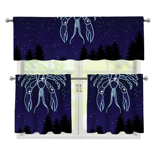 Cancer Constellation Print 3 Piece Kitchen Curtains