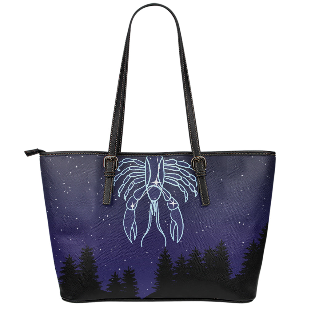 Cancer Constellation Print Leather Tote Bag