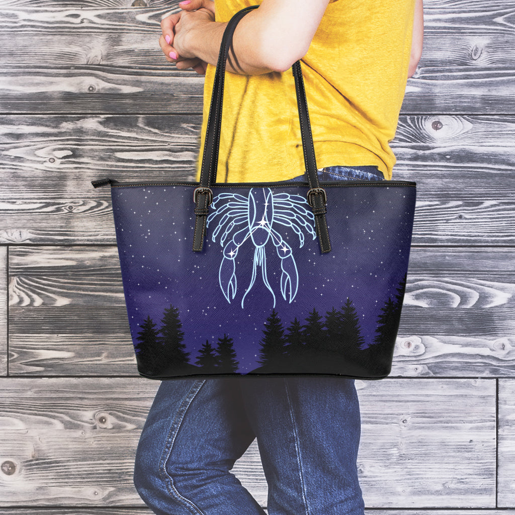 Cancer Constellation Print Leather Tote Bag