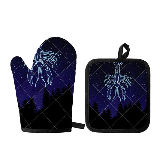 Cancer Constellation Print Oven Mitt And Pot Holder Set