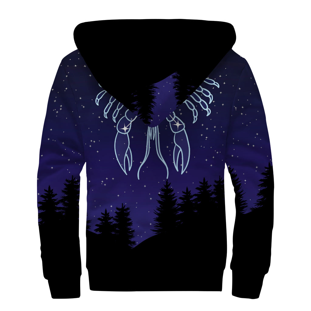 Cancer Constellation Print Sherpa Lined Zip Up Hoodie
