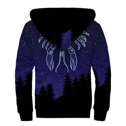 Cancer Constellation Print Sherpa Lined Zip Up Hoodie