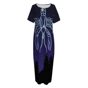 Cancer Constellation Print Short Sleeve Long Nightdress