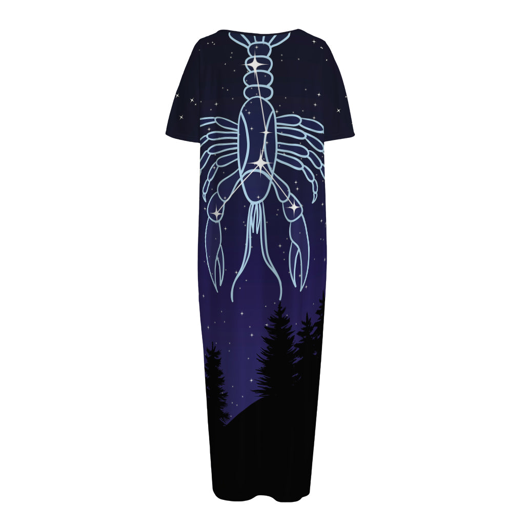 Cancer Constellation Print Short Sleeve Long Nightdress