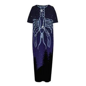 Cancer Constellation Print Short Sleeve Long Nightdress