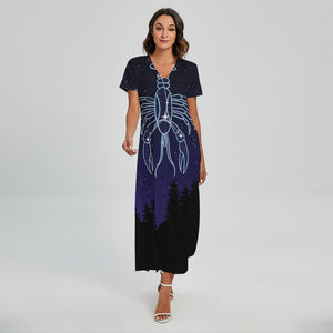 Cancer Constellation Print Short Sleeve Maxi Dress