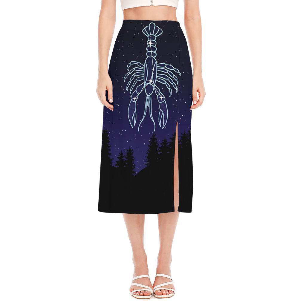 Cancer Constellation Print Side Slit Midi Skirt