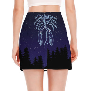 Cancer Constellation Print Side Slit Mini Skirt