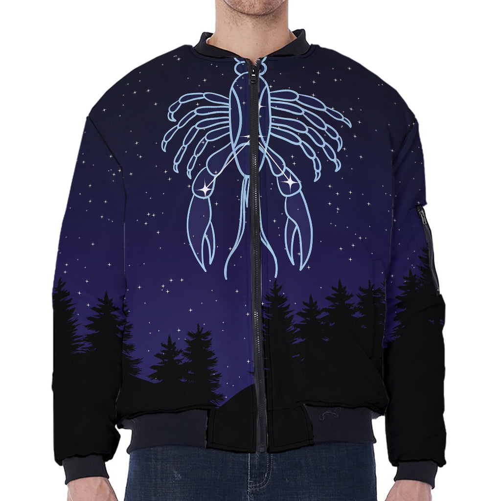 Cancer Constellation Print Zip Sleeve Bomber Jacket