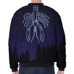 Cancer Constellation Print Zip Sleeve Bomber Jacket