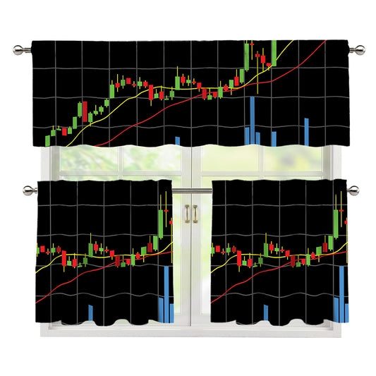 Candlestick Stock Graph Chart Print 3 Piece Kitchen Curtains