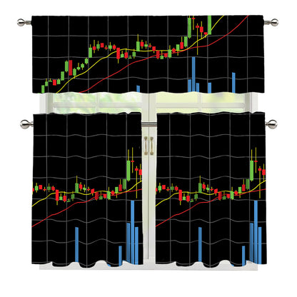 Candlestick Stock Graph Chart Print 3 Piece Kitchen Curtains