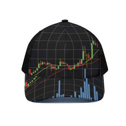 Candlestick Stock Graph Chart Print Black Mesh Trucker Cap
