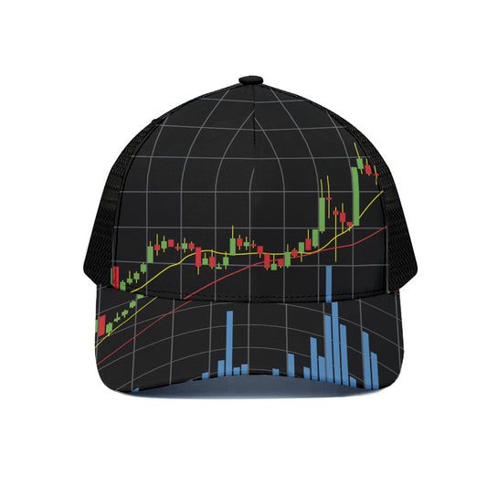 Candlestick Stock Graph Chart Print Black Mesh Trucker Cap