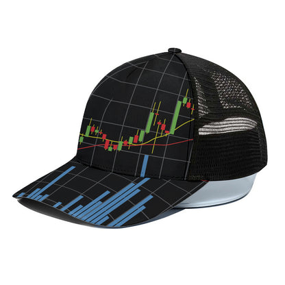 Candlestick Stock Graph Chart Print Black Mesh Trucker Cap