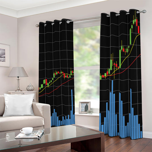 Candlestick Stock Graph Chart Print Blackout Grommet Curtains