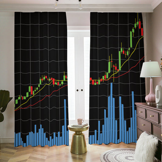 Candlestick Stock Graph Chart Print Blackout Pencil Pleat Curtains