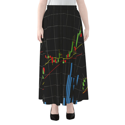 Candlestick Stock Graph Chart Print Chiffon Maxi Skirt