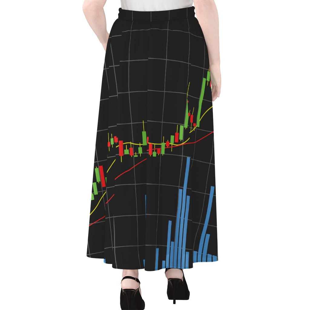 Candlestick Stock Graph Chart Print Chiffon Maxi Skirt