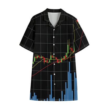 Candlestick Stock Graph Chart Print Cotton Hawaiian Shirt