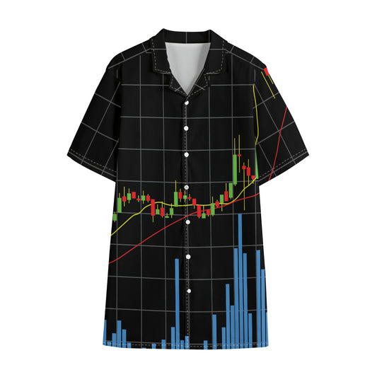 Candlestick Stock Graph Chart Print Cotton Hawaiian Shirt