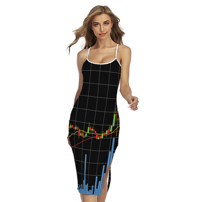Candlestick Stock Graph Chart Print Cross Back Cami Dress