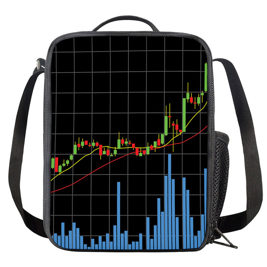Candlestick Stock Graph Chart Print Crossbody Lunch Bag