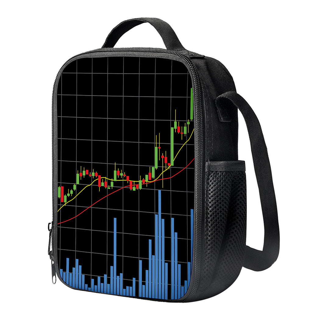 Candlestick Stock Graph Chart Print Crossbody Lunch Bag