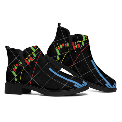 Candlestick Stock Graph Chart Print Flat Ankle Boots