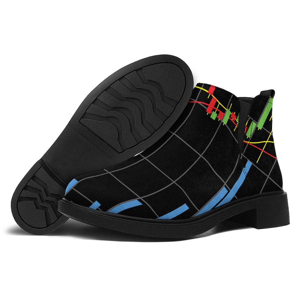 Candlestick Stock Graph Chart Print Flat Ankle Boots