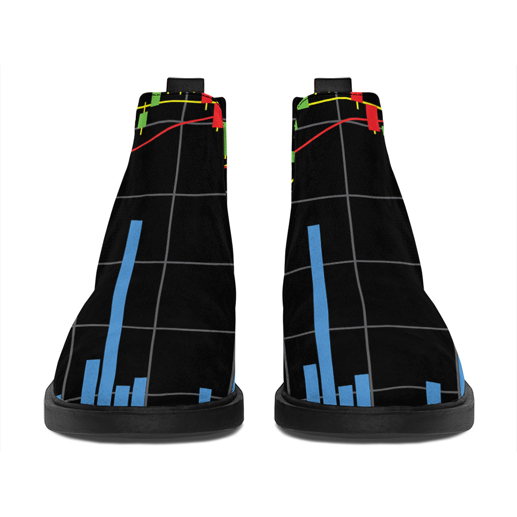 Candlestick Stock Graph Chart Print Flat Ankle Boots