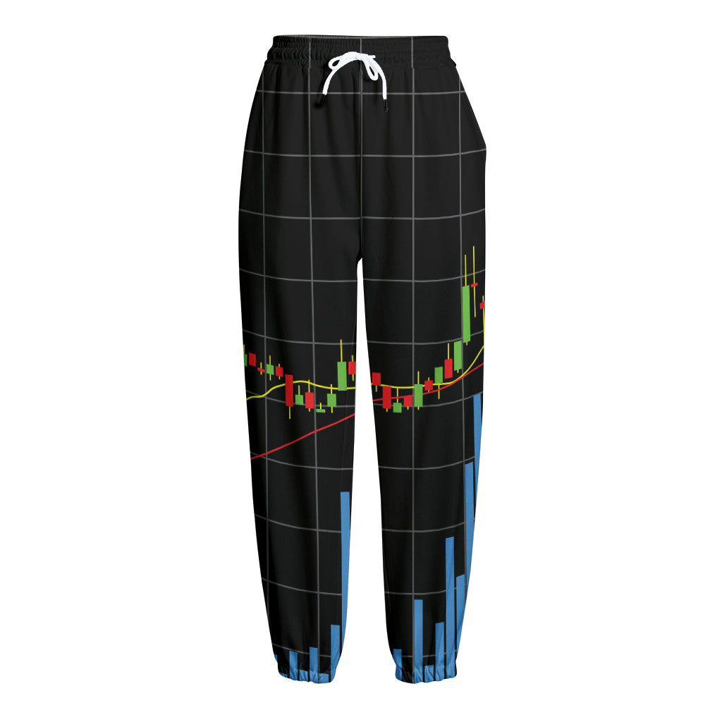 Candlestick Stock Graph Chart Print Fleece Lined Knit Pants