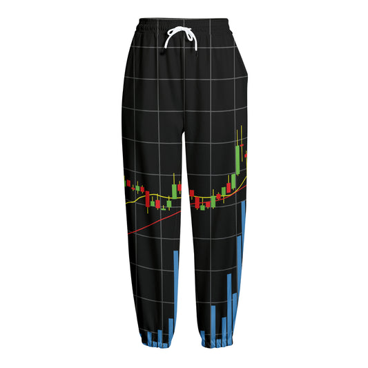 Candlestick Stock Graph Chart Print Fleece Lined Knit Pants