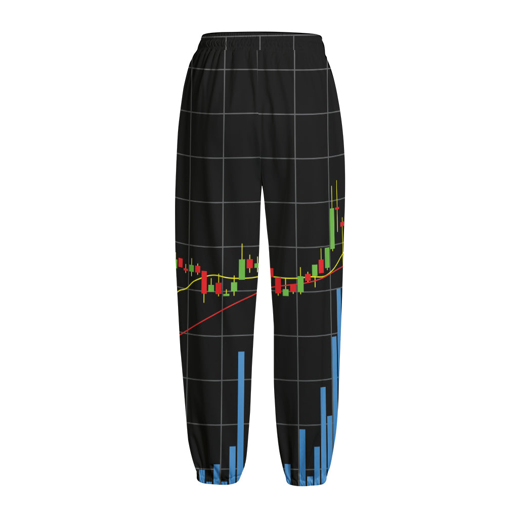 Candlestick Stock Graph Chart Print Fleece Lined Knit Pants