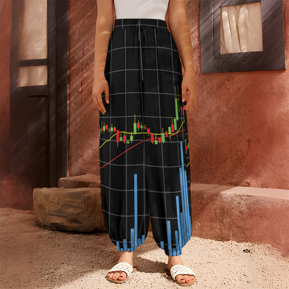 Candlestick Stock Graph Chart Print Harem Pants