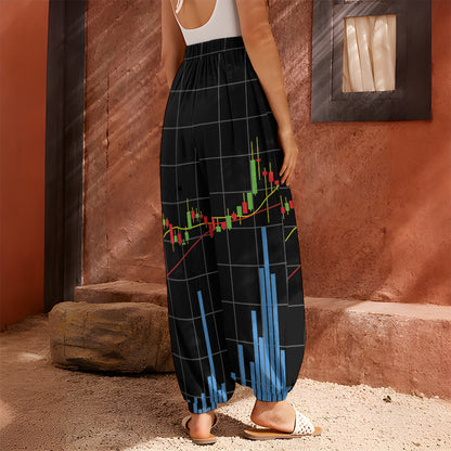 Candlestick Stock Graph Chart Print Harem Pants