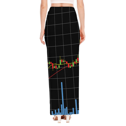 Candlestick Stock Graph Chart Print High Slit Maxi Skirt