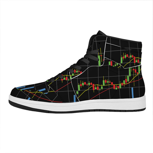 Candlestick Stock Graph Chart Print High Top Leather Sneakers