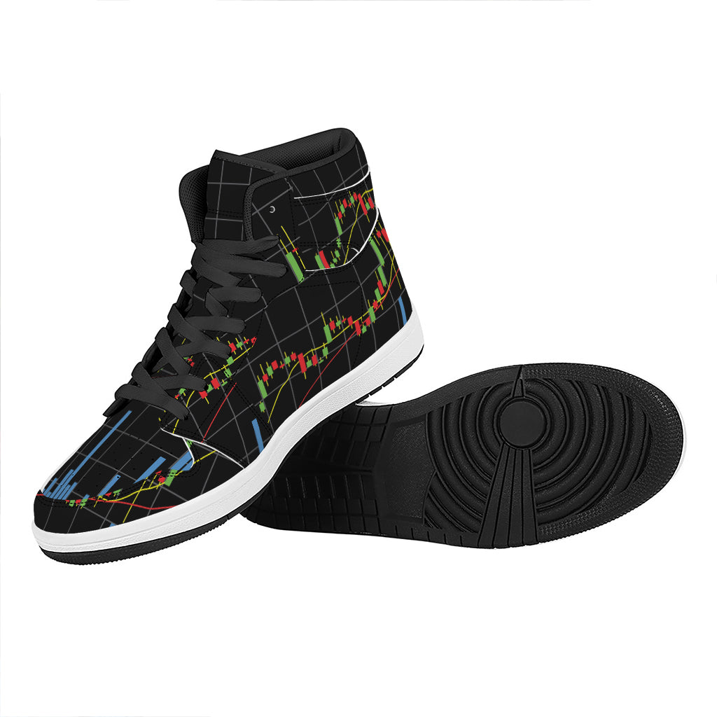 Candlestick Stock Graph Chart Print High Top Leather Sneakers