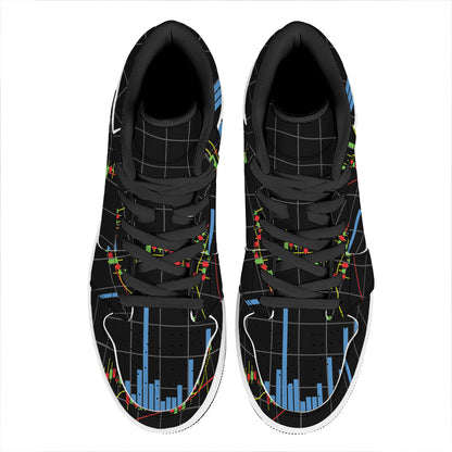 Candlestick Stock Graph Chart Print High Top Leather Sneakers