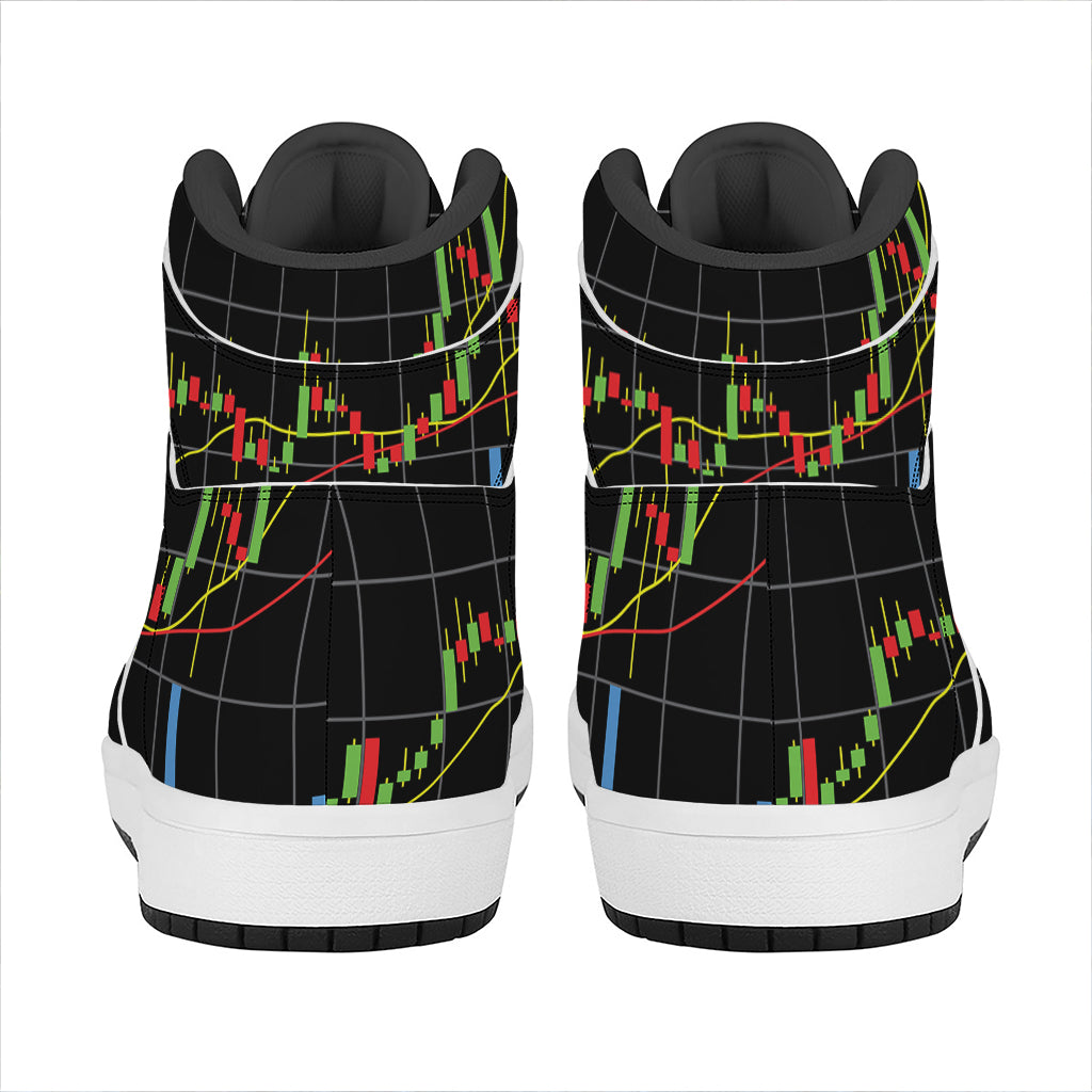 Candlestick Stock Graph Chart Print High Top Leather Sneakers